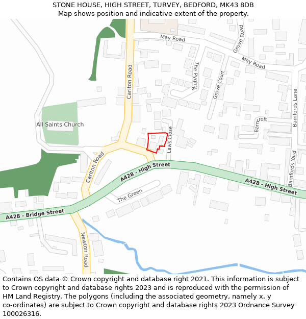 STONE HOUSE, HIGH STREET, TURVEY, BEDFORD, MK43 8DB: Location map and indicative extent of plot