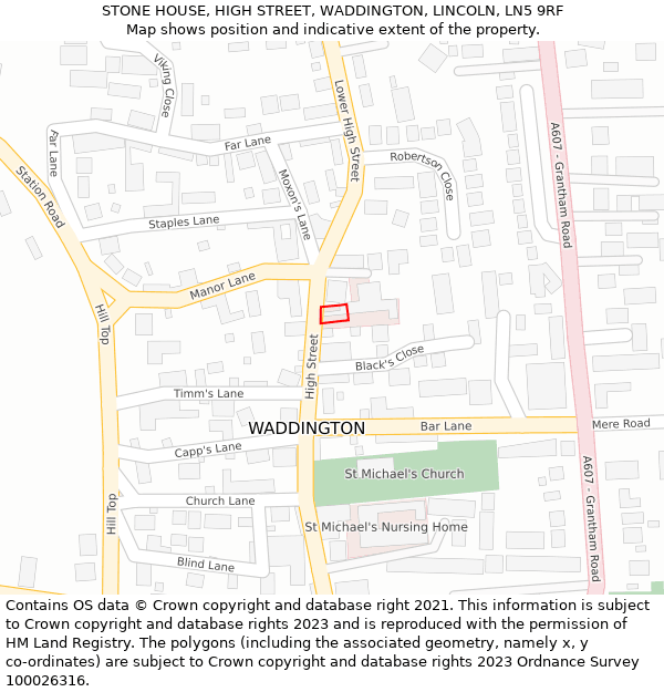 STONE HOUSE, HIGH STREET, WADDINGTON, LINCOLN, LN5 9RF: Location map and indicative extent of plot