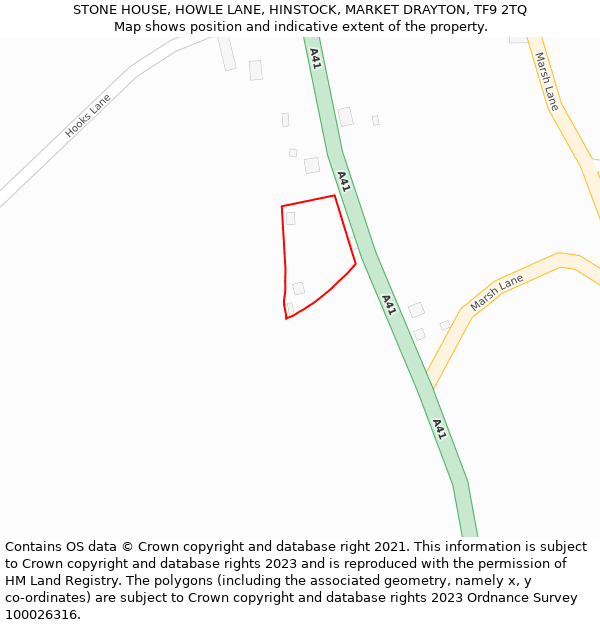 STONE HOUSE, HOWLE LANE, HINSTOCK, MARKET DRAYTON, TF9 2TQ: Location map and indicative extent of plot