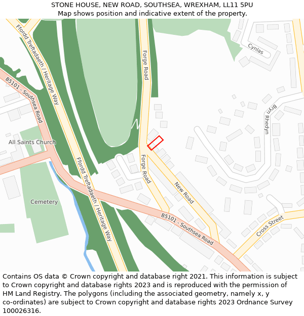 STONE HOUSE, NEW ROAD, SOUTHSEA, WREXHAM, LL11 5PU: Location map and indicative extent of plot