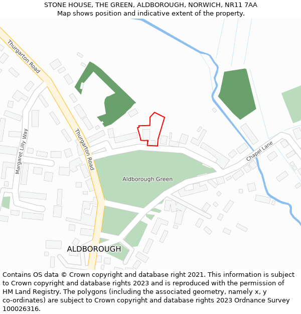 STONE HOUSE, THE GREEN, ALDBOROUGH, NORWICH, NR11 7AA: Location map and indicative extent of plot