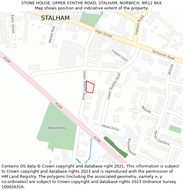STONE HOUSE, UPPER STAITHE ROAD, STALHAM, NORWICH, NR12 9AX: Location map and indicative extent of plot