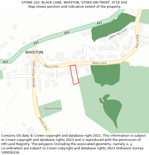 STONE LEA, BLACK LANE, WHISTON, STOKE-ON-TRENT, ST10 2HZ: Location map and indicative extent of plot