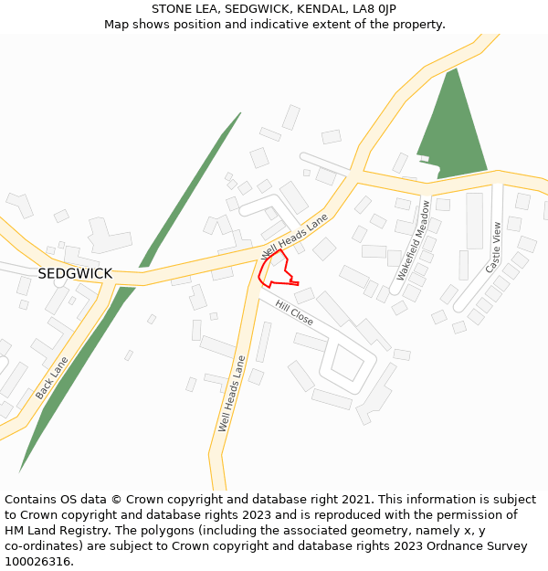 STONE LEA, SEDGWICK, KENDAL, LA8 0JP: Location map and indicative extent of plot