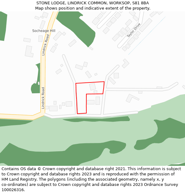 STONE LODGE, LINDRICK COMMON, WORKSOP, S81 8BA: Location map and indicative extent of plot