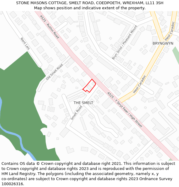 STONE MASONS COTTAGE, SMELT ROAD, COEDPOETH, WREXHAM, LL11 3SH: Location map and indicative extent of plot