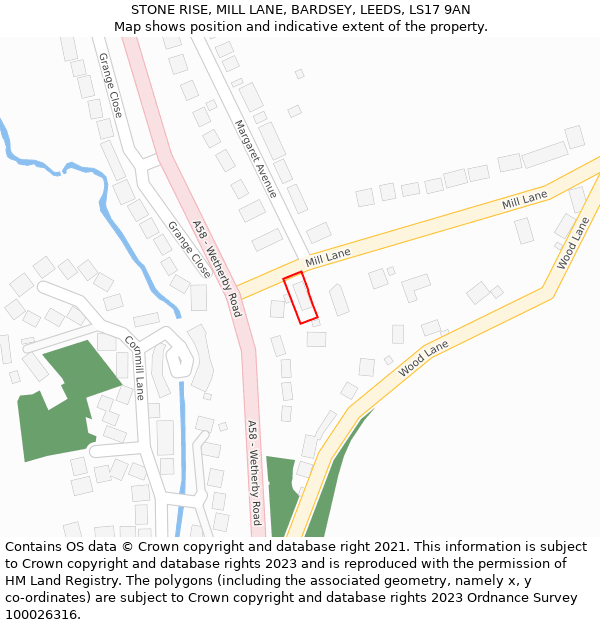 STONE RISE, MILL LANE, BARDSEY, LEEDS, LS17 9AN: Location map and indicative extent of plot