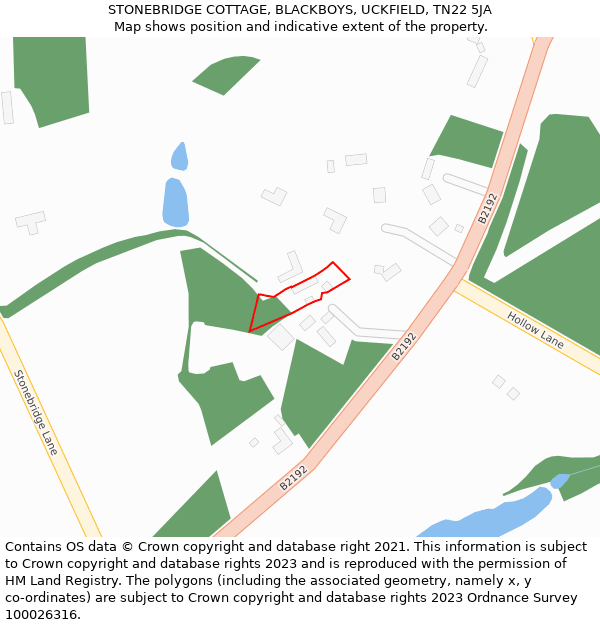 STONEBRIDGE COTTAGE, BLACKBOYS, UCKFIELD, TN22 5JA: Location map and indicative extent of plot