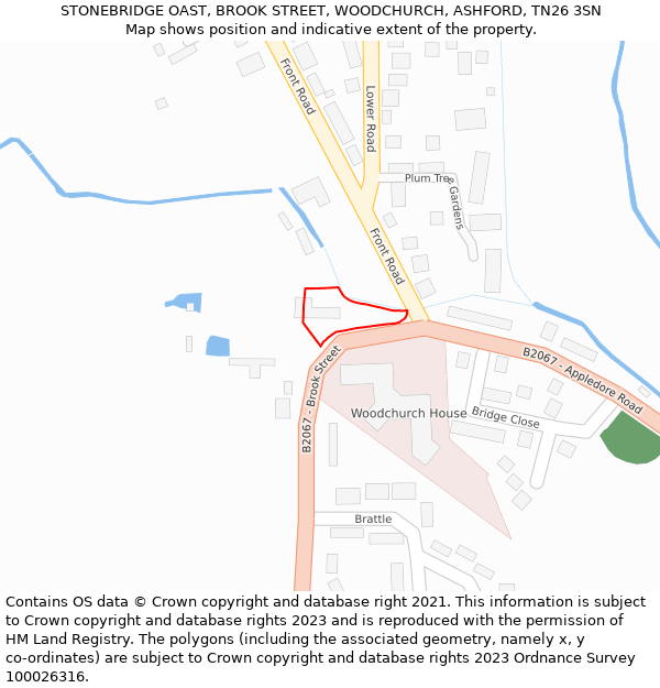 STONEBRIDGE OAST, BROOK STREET, WOODCHURCH, ASHFORD, TN26 3SN: Location map and indicative extent of plot