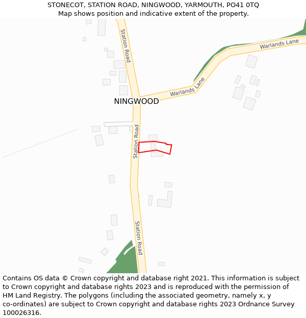 STONECOT, STATION ROAD, NINGWOOD, YARMOUTH, PO41 0TQ: Location map and indicative extent of plot