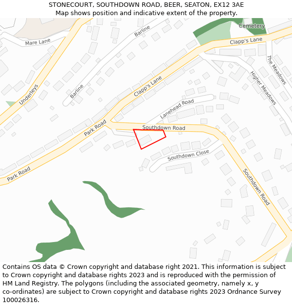 STONECOURT, SOUTHDOWN ROAD, BEER, SEATON, EX12 3AE: Location map and indicative extent of plot