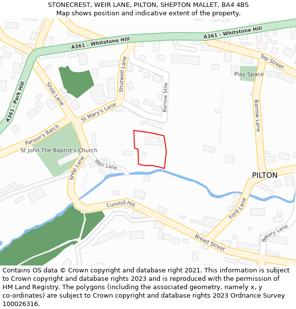 STONECREST, WEIR LANE, PILTON, SHEPTON MALLET, BA4 4BS: Location map and indicative extent of plot