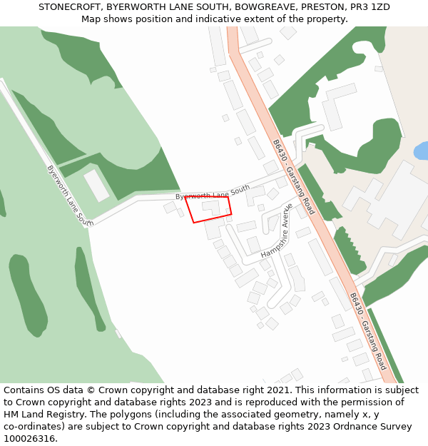 STONECROFT, BYERWORTH LANE SOUTH, BOWGREAVE, PRESTON, PR3 1ZD: Location map and indicative extent of plot