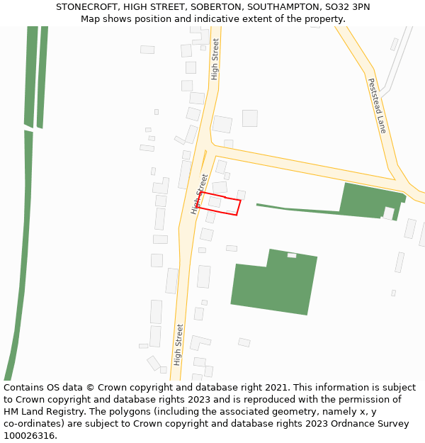 STONECROFT, HIGH STREET, SOBERTON, SOUTHAMPTON, SO32 3PN: Location map and indicative extent of plot