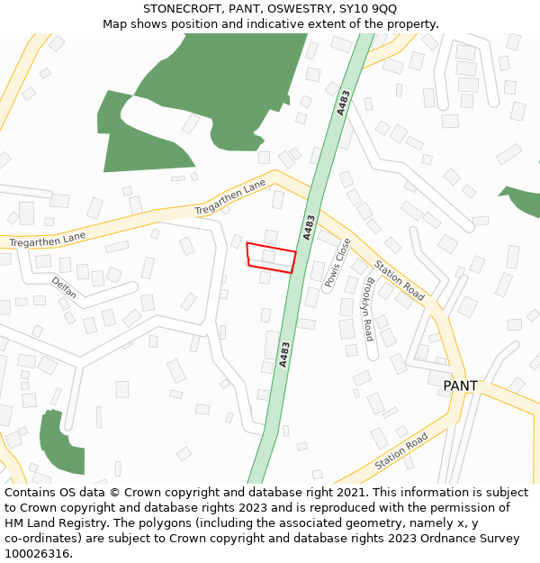 STONECROFT, PANT, OSWESTRY, SY10 9QQ: Location map and indicative extent of plot