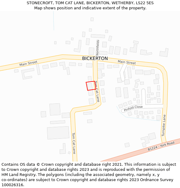 STONECROFT, TOM CAT LANE, BICKERTON, WETHERBY, LS22 5ES: Location map and indicative extent of plot