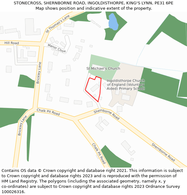 STONECROSS, SHERNBORNE ROAD, INGOLDISTHORPE, KING'S LYNN, PE31 6PE: Location map and indicative extent of plot