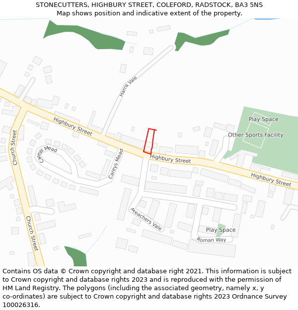 STONECUTTERS, HIGHBURY STREET, COLEFORD, RADSTOCK, BA3 5NS: Location map and indicative extent of plot