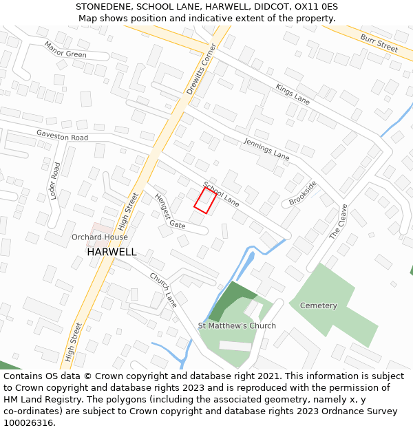 STONEDENE, SCHOOL LANE, HARWELL, DIDCOT, OX11 0ES: Location map and indicative extent of plot