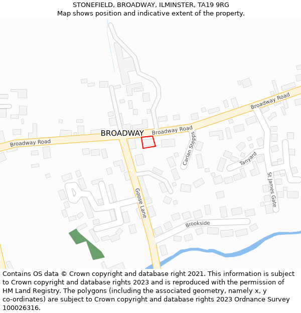 STONEFIELD, BROADWAY, ILMINSTER, TA19 9RG: Location map and indicative extent of plot