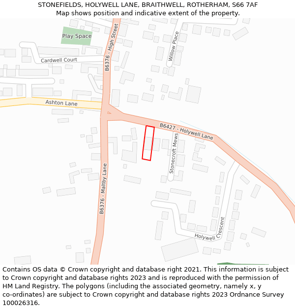 STONEFIELDS, HOLYWELL LANE, BRAITHWELL, ROTHERHAM, S66 7AF: Location map and indicative extent of plot