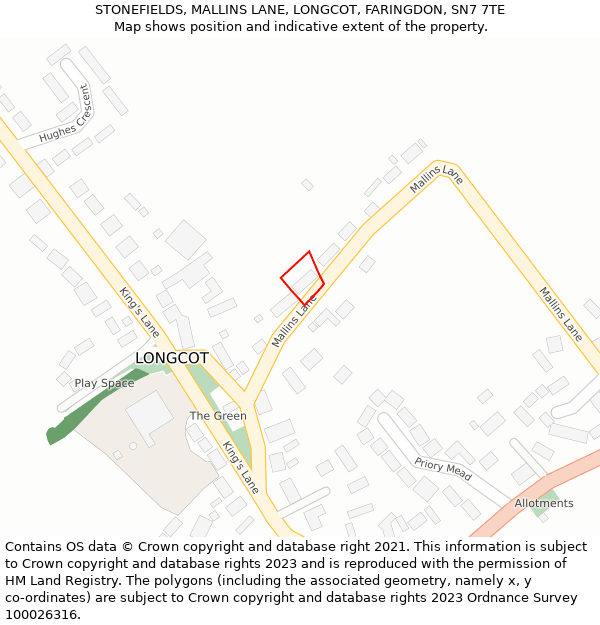 STONEFIELDS, MALLINS LANE, LONGCOT, FARINGDON, SN7 7TE: Location map and indicative extent of plot