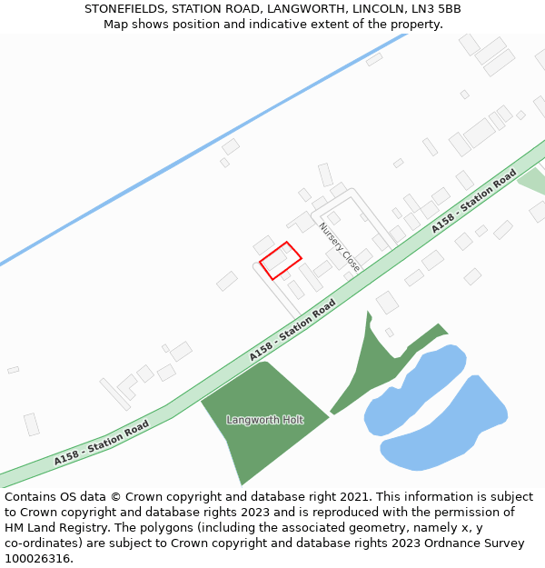 STONEFIELDS, STATION ROAD, LANGWORTH, LINCOLN, LN3 5BB: Location map and indicative extent of plot