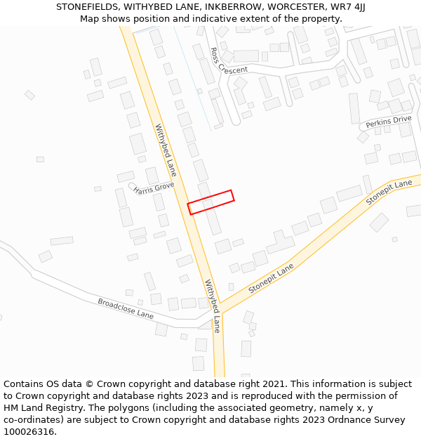 STONEFIELDS, WITHYBED LANE, INKBERROW, WORCESTER, WR7 4JJ: Location map and indicative extent of plot