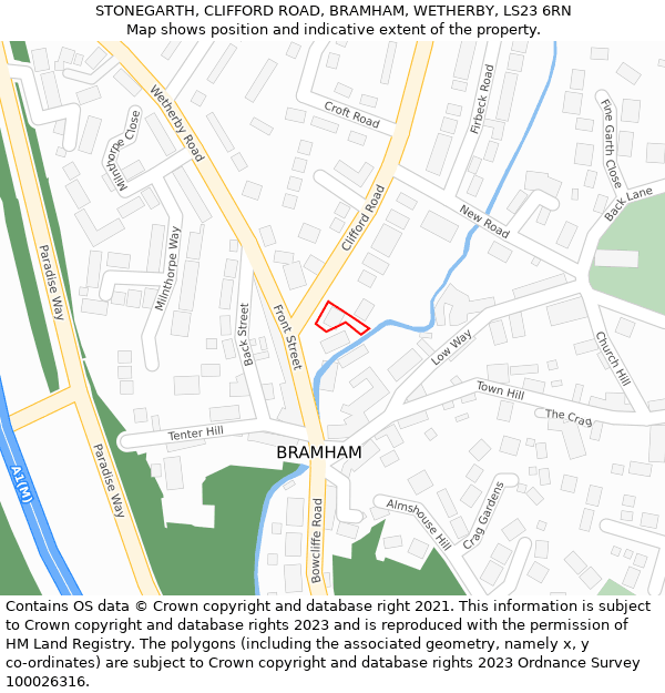 STONEGARTH, CLIFFORD ROAD, BRAMHAM, WETHERBY, LS23 6RN: Location map and indicative extent of plot