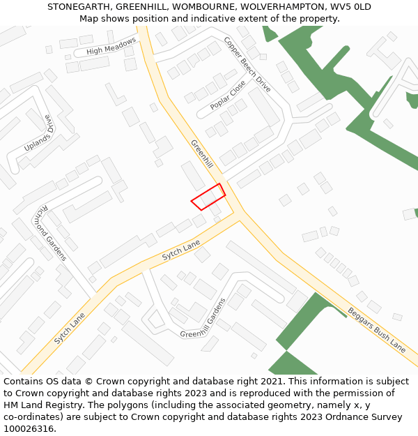 STONEGARTH, GREENHILL, WOMBOURNE, WOLVERHAMPTON, WV5 0LD: Location map and indicative extent of plot