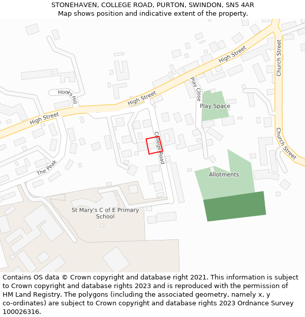 STONEHAVEN, COLLEGE ROAD, PURTON, SWINDON, SN5 4AR: Location map and indicative extent of plot