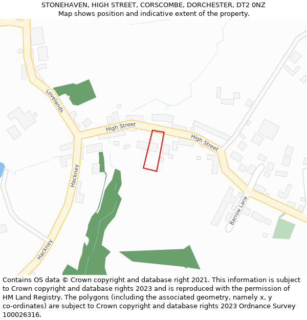 STONEHAVEN, HIGH STREET, CORSCOMBE, DORCHESTER, DT2 0NZ: Location map and indicative extent of plot