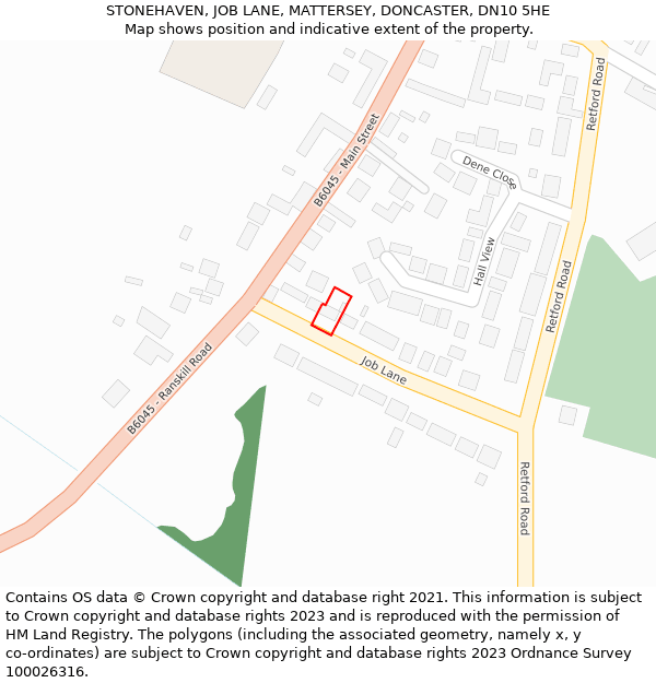 STONEHAVEN, JOB LANE, MATTERSEY, DONCASTER, DN10 5HE: Location map and indicative extent of plot