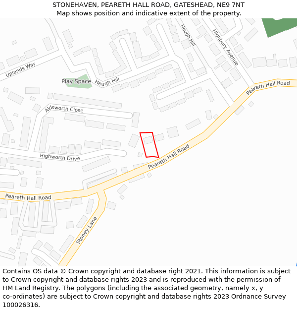 STONEHAVEN, PEARETH HALL ROAD, GATESHEAD, NE9 7NT: Location map and indicative extent of plot