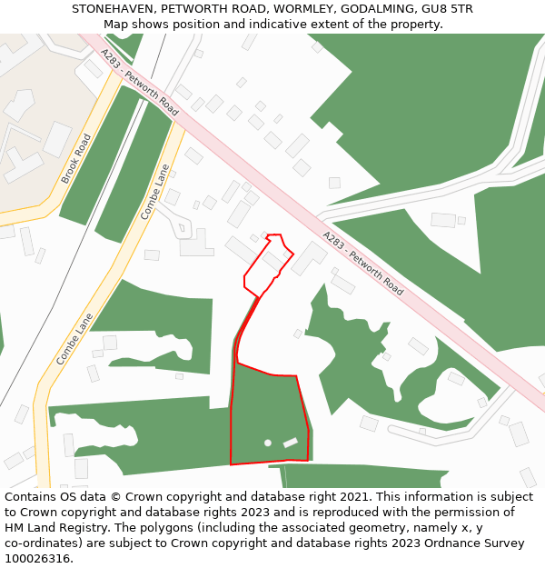 STONEHAVEN, PETWORTH ROAD, WORMLEY, GODALMING, GU8 5TR: Location map and indicative extent of plot