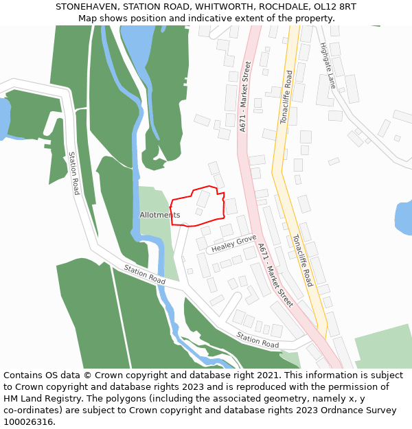 STONEHAVEN, STATION ROAD, WHITWORTH, ROCHDALE, OL12 8RT: Location map and indicative extent of plot