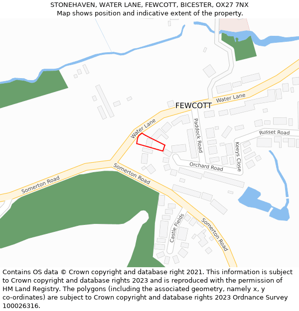 STONEHAVEN, WATER LANE, FEWCOTT, BICESTER, OX27 7NX: Location map and indicative extent of plot