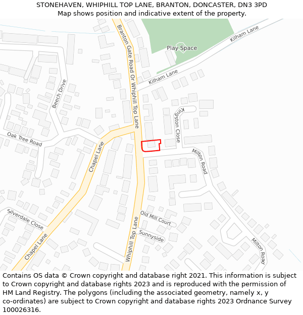 STONEHAVEN, WHIPHILL TOP LANE, BRANTON, DONCASTER, DN3 3PD: Location map and indicative extent of plot