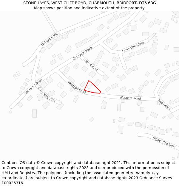 STONEHAYES, WEST CLIFF ROAD, CHARMOUTH, BRIDPORT, DT6 6BG: Location map and indicative extent of plot