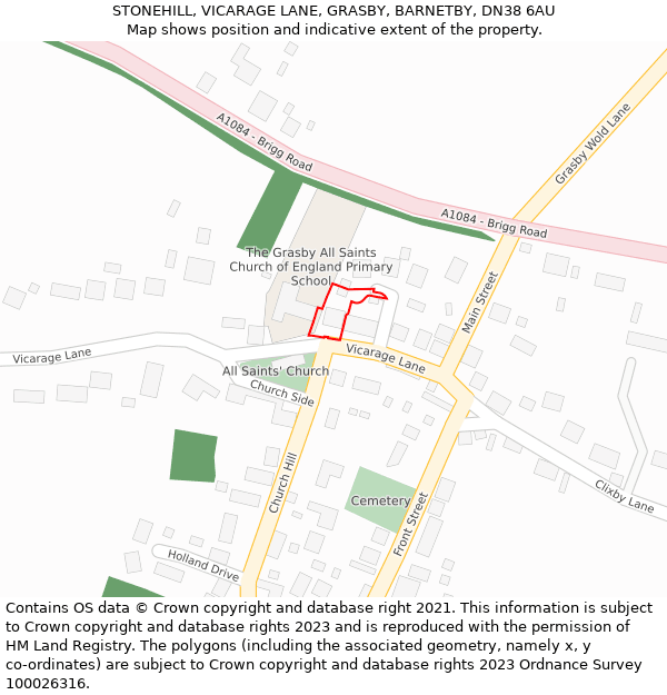 STONEHILL, VICARAGE LANE, GRASBY, BARNETBY, DN38 6AU: Location map and indicative extent of plot
