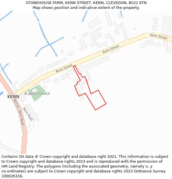 STONEHOUSE FARM, KENN STREET, KENN, CLEVEDON, BS21 6TN: Location map and indicative extent of plot