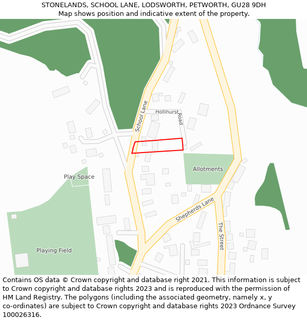 STONELANDS, SCHOOL LANE, LODSWORTH, PETWORTH, GU28 9DH: Location map and indicative extent of plot