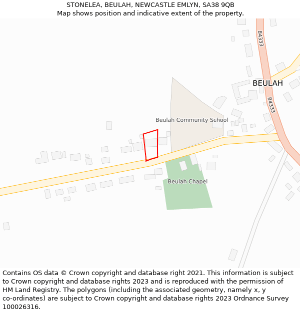 STONELEA, BEULAH, NEWCASTLE EMLYN, SA38 9QB: Location map and indicative extent of plot