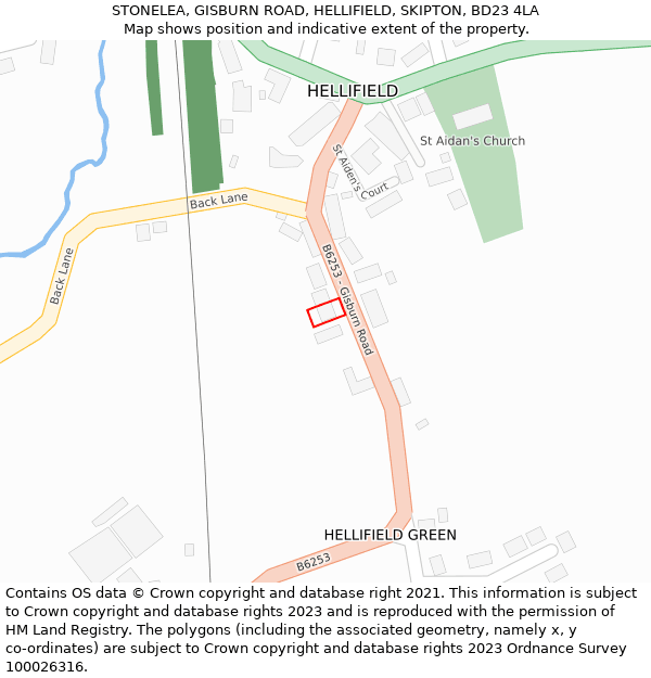 STONELEA, GISBURN ROAD, HELLIFIELD, SKIPTON, BD23 4LA: Location map and indicative extent of plot