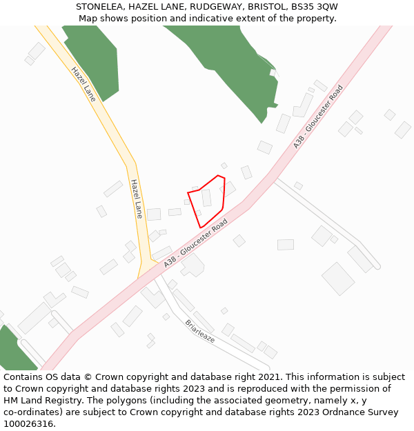 STONELEA, HAZEL LANE, RUDGEWAY, BRISTOL, BS35 3QW: Location map and indicative extent of plot
