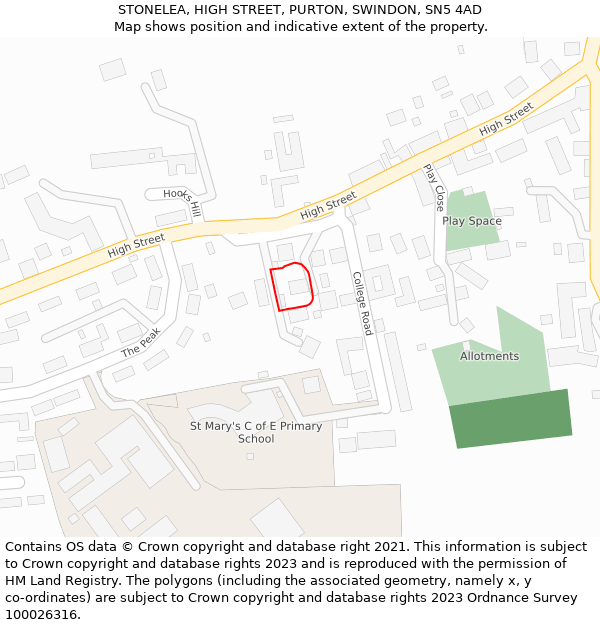 STONELEA, HIGH STREET, PURTON, SWINDON, SN5 4AD: Location map and indicative extent of plot