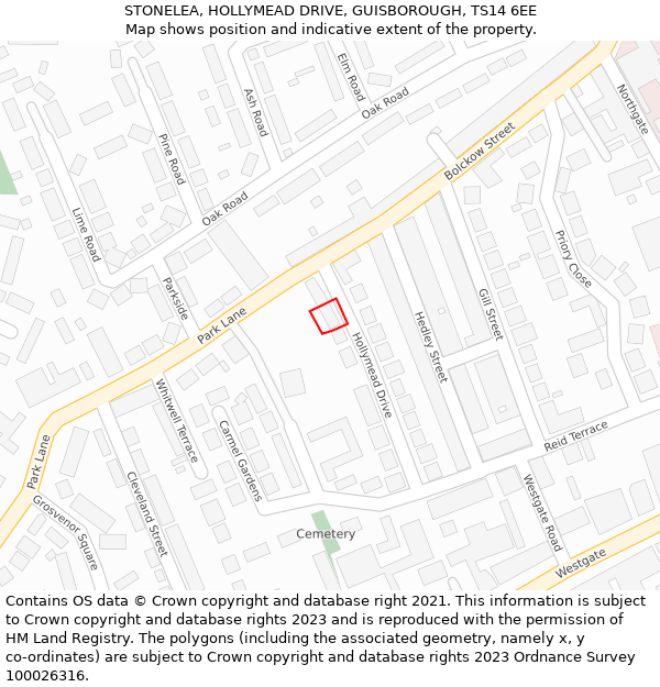 STONELEA, HOLLYMEAD DRIVE, GUISBOROUGH, TS14 6EE: Location map and indicative extent of plot