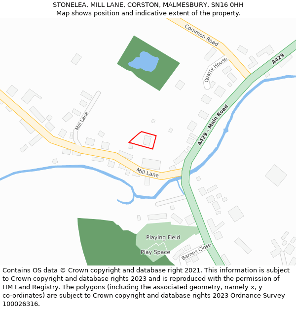 STONELEA, MILL LANE, CORSTON, MALMESBURY, SN16 0HH: Location map and indicative extent of plot