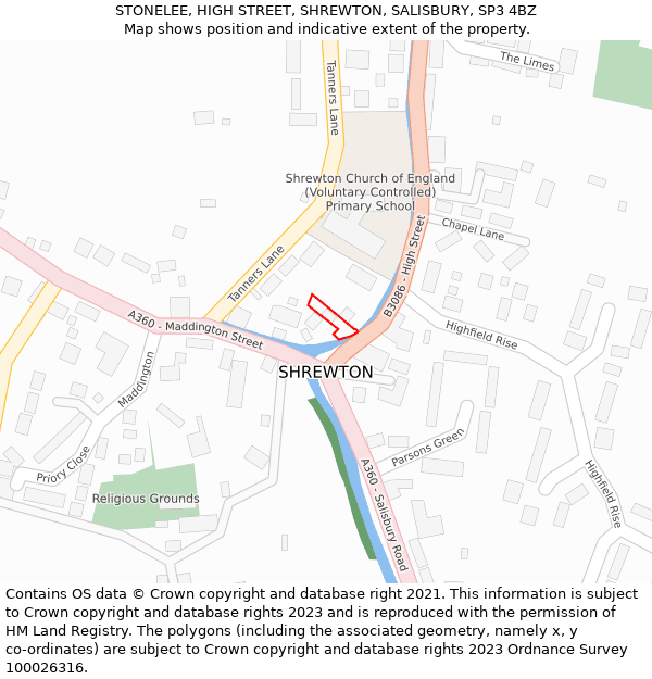 STONELEE, HIGH STREET, SHREWTON, SALISBURY, SP3 4BZ: Location map and indicative extent of plot