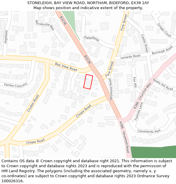 STONELEIGH, BAY VIEW ROAD, NORTHAM, BIDEFORD, EX39 1AY: Location map and indicative extent of plot